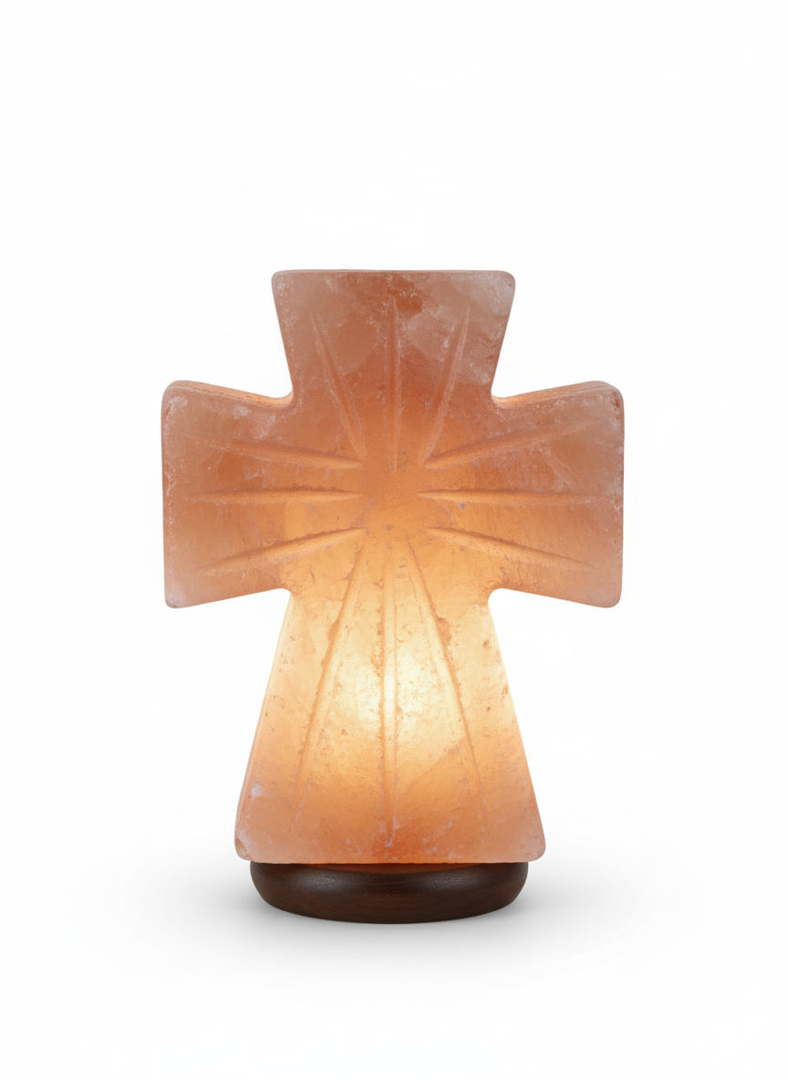 Hand-Carved Cross Salt Lamp | Tranquil Religious Decor