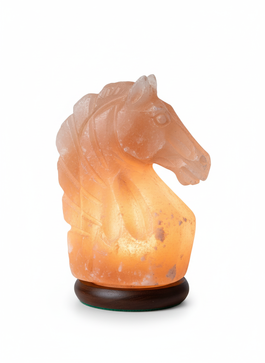 Sculpted Horse Head Salt Lamp - Knight Chess Piece Design